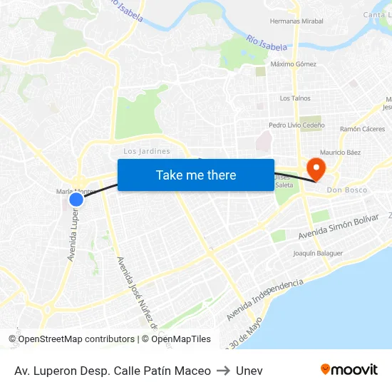 Av. Luperon Desp. Calle Patín Maceo to Unev map