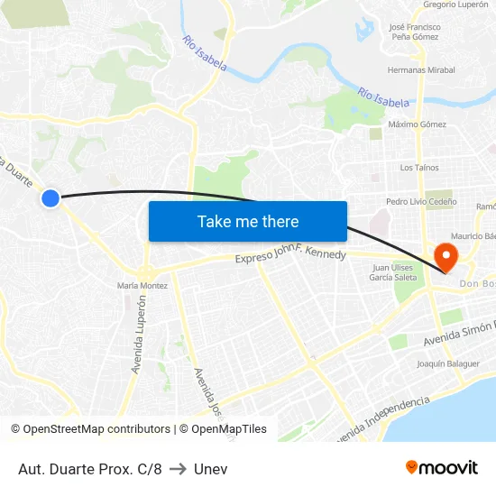 Aut. Duarte Prox. C/8 to Unev map