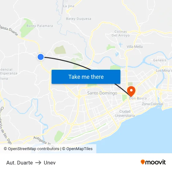 Aut. Duarte to Unev map