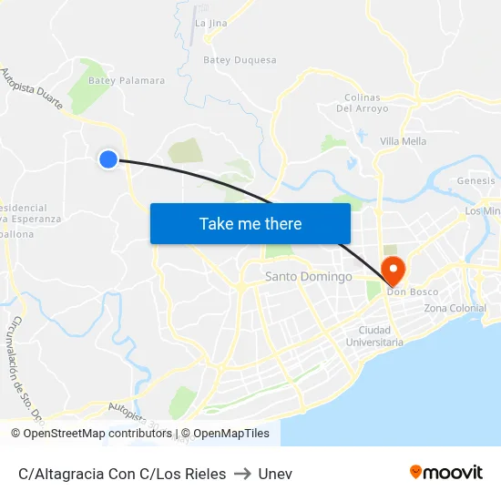 C/Altagracia Con C/Los Rieles to Unev map