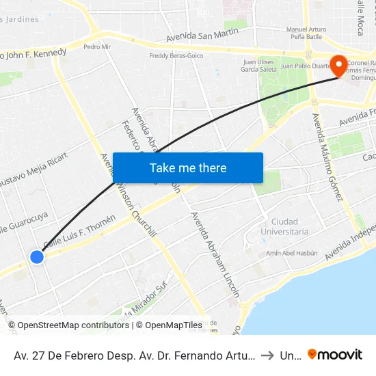 Av. 27 De Febrero Desp. Av. Dr. Fernando Arturo Defilló to Unev map