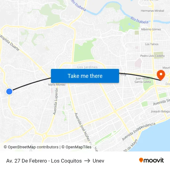 Av. 27 De Febrero - Los Coquitos to Unev map