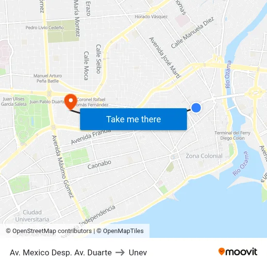 Av. Mexico Desp. Av. Duarte to Unev map
