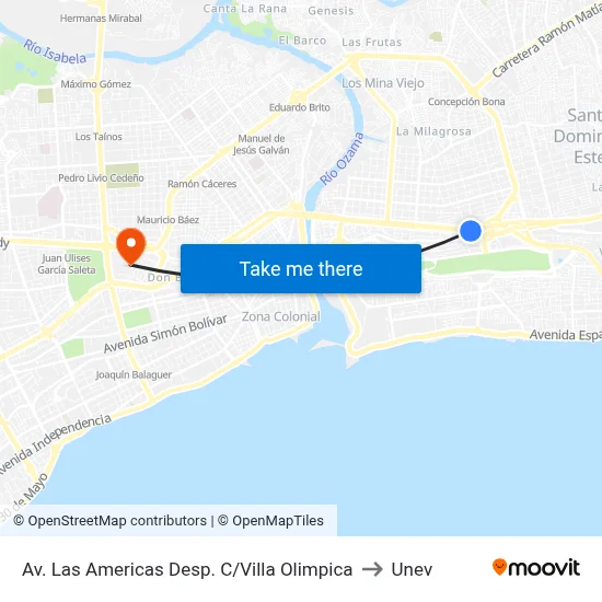 Av. Las Americas Desp. C/Villa Olimpica to Unev map