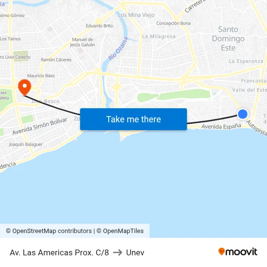 Av. Las Americas Prox. C/8 to Unev map