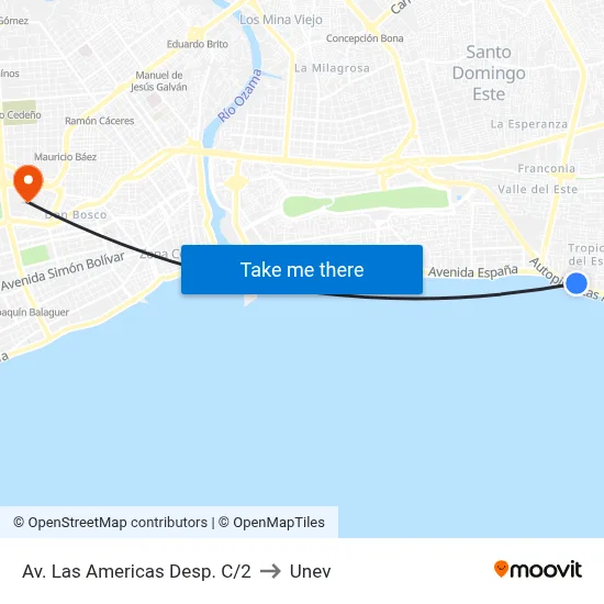 Av. Las Americas Desp. C/2 to Unev map
