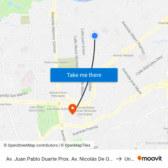Av. Juan Pablo Duarte Prox. Av. Nicolás De Ovando to Unev map