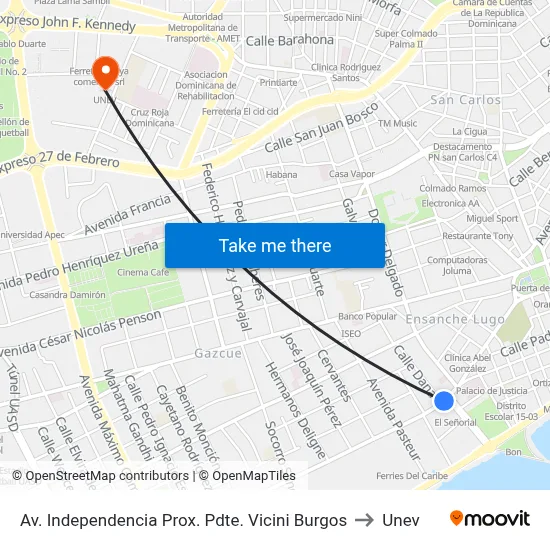 Av. Independencia Prox. Pdte. Vicini Burgos to Unev map