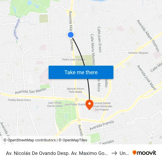 Av. Nicolás De Ovando Desp. Av. Maximo Gomez to Unev map