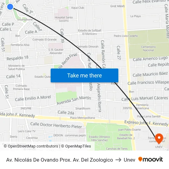 Av. Nicolás De Ovando Prox. Av. Del Zoologico to Unev map