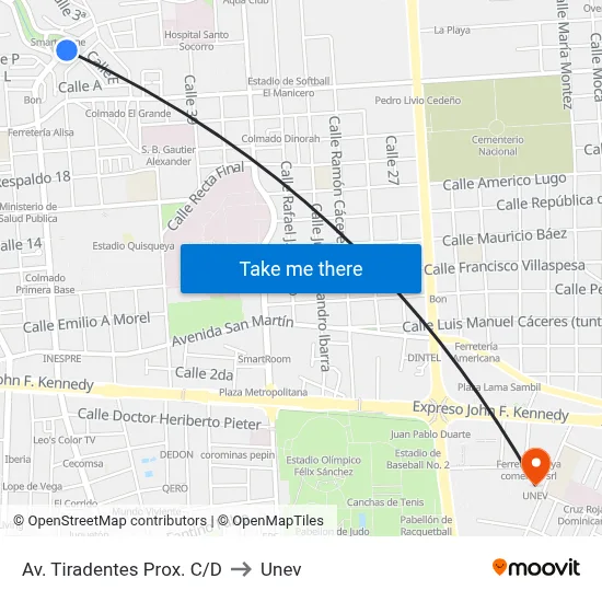 Av. Tiradentes Prox. C/D to Unev map