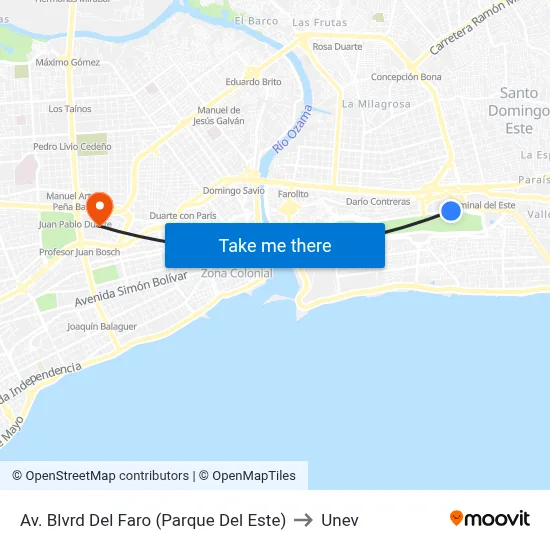 Av. Blvrd Del Faro (Parque Del Este) to Unev map