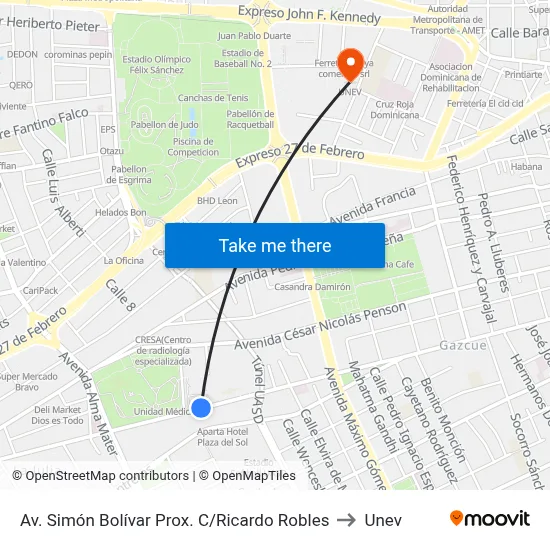 Av. Simón Bolívar Prox. C/Ricardo Robles to Unev map