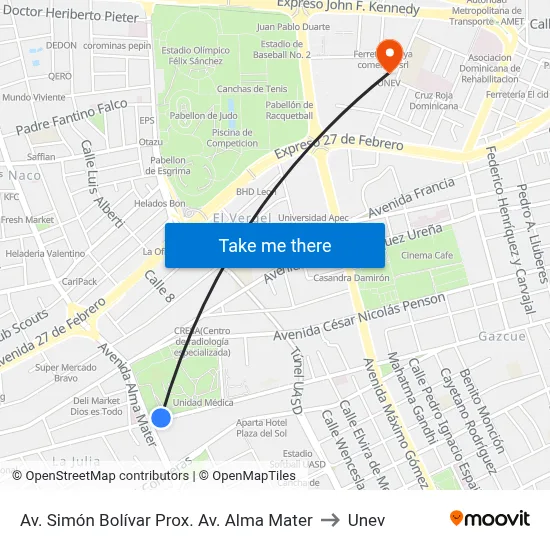Av. Simón Bolívar Prox. Av. Alma Mater to Unev map