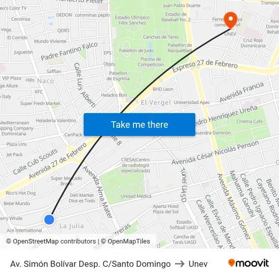 Av. Simón Bolívar Desp. C/Santo Domingo to Unev map