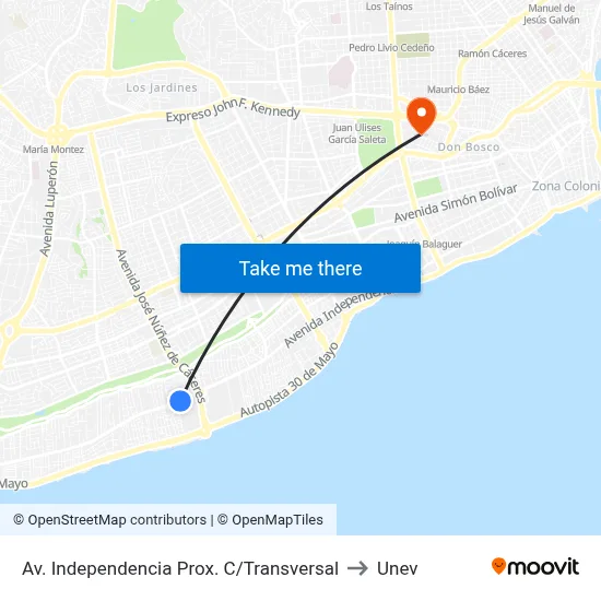 Av. Independencia Prox. C/Transversal to Unev map
