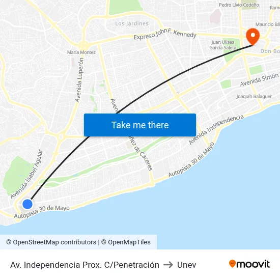 Av. Independencia Prox. C/Penetración to Unev map