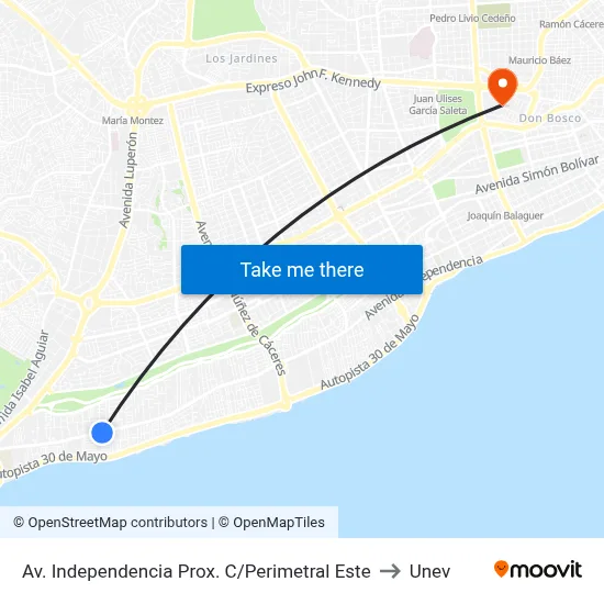 Av. Independencia Prox. C/Perimetral Este to Unev map