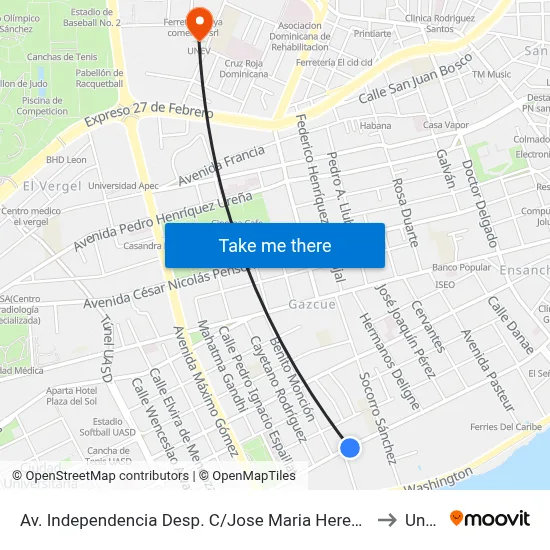 Av. Independencia Desp. C/Jose Maria Heredia to Unev map
