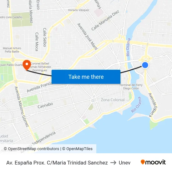 Av. España Prox. C/Maria Trinidad Sanchez to Unev map