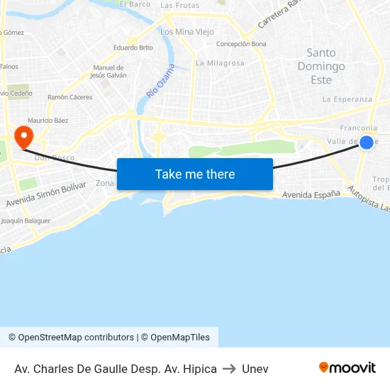 Av. Charles De Gaulle Desp. Av. Hipica to Unev map