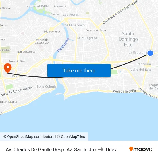 Av. Charles De Gaulle Desp. Av. San Isidro to Unev map