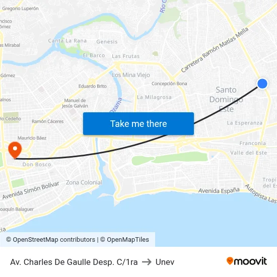 Av. Charles De Gaulle Desp. C/1ra to Unev map