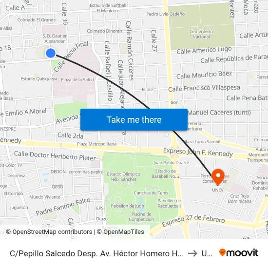 C/Pepillo Salcedo Desp. Av. Héctor Homero Hernández Vargas to Unev map