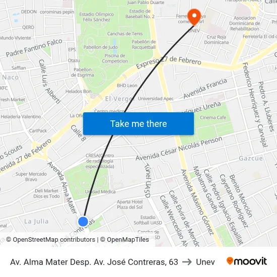 Av. Alma Mater Desp. Av. José Contreras, 63 to Unev map