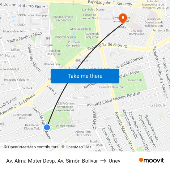 Av. Alma Mater Desp. Av. Simón Bolívar to Unev map