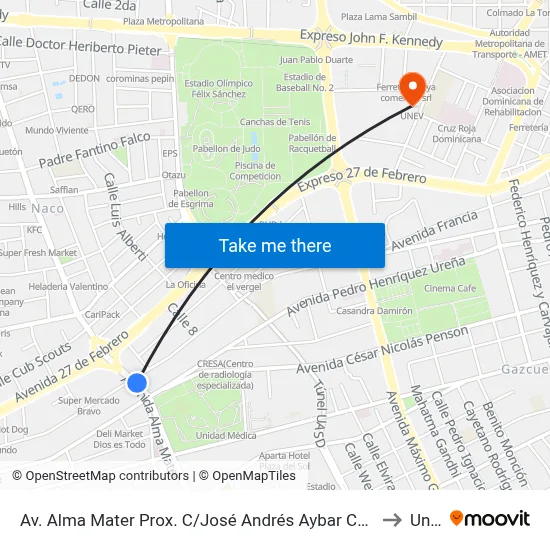 Av. Alma Mater Prox. C/José Andrés Aybar Castellanos to Unev map