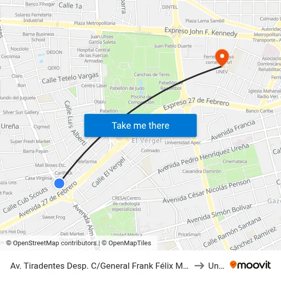Av. Tiradentes Desp. C/General Frank Félix Miranda to Unev map