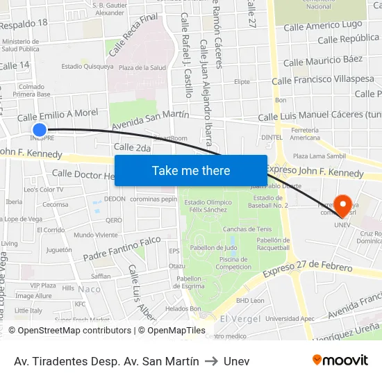 Av. Tiradentes Desp. Av. San Martín to Unev map