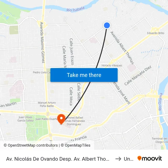 Av. Nicolás De Ovando Desp. Av. Albert Thomas to Unev map