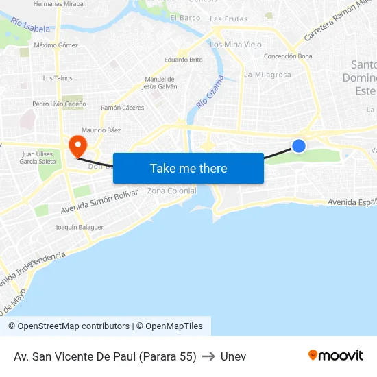 Av. San Vicente De Paul (Parara 55) to Unev map