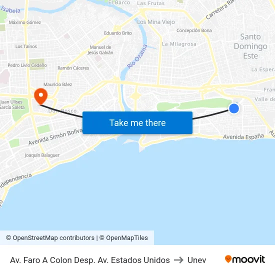 Av. Faro A Colon Desp. Av. Estados Unidos to Unev map