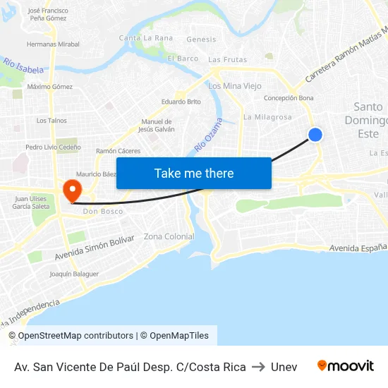 Av. San Vicente De Paúl Desp. C/Costa Rica to Unev map