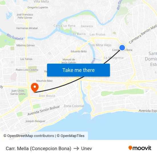 Carr. Mella (Concepcion Bona) to Unev map