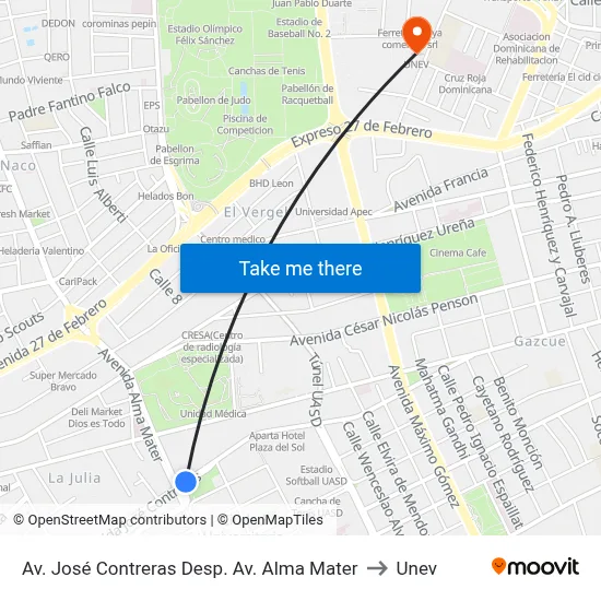 Av. José Contreras Desp. Av. Alma Mater to Unev map