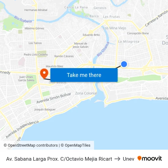 Av. Sabana Larga Prox. C/Octavio Mejia Ricart to Unev map