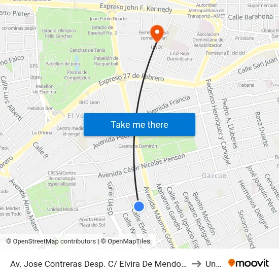 Av. Jose Contreras Desp. C/ Elvira De Mendoza to Unev map