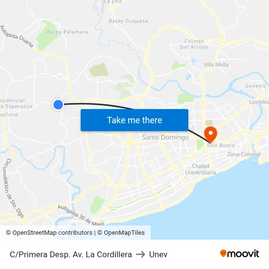 C/Primera Desp. Av. La Cordillera to Unev map