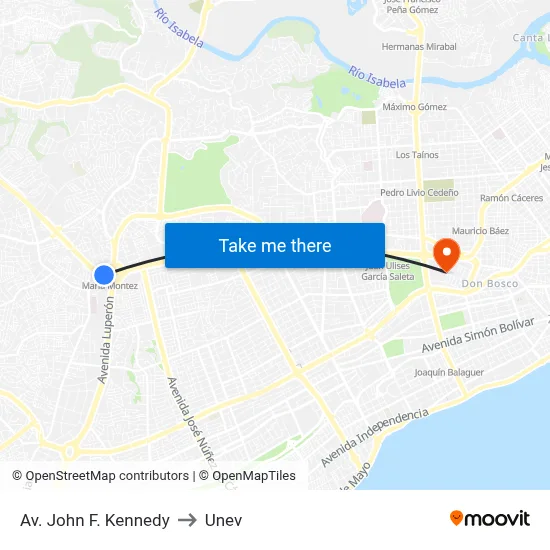 Av. John F. Kennedy to Unev map