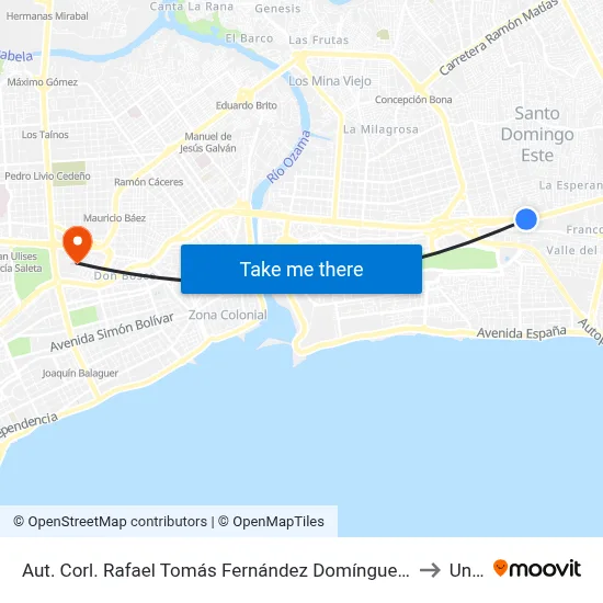 Aut. Corl. Rafael Tomás Fernández Domínguez (Sirena) to Unev map