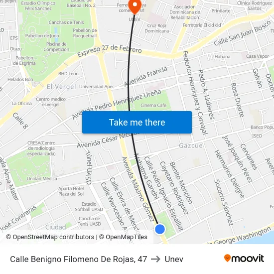 Calle Benigno Filomeno De Rojas, 47 to Unev map