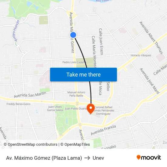 Av. Máximo Gómez (Plaza Lama) to Unev map