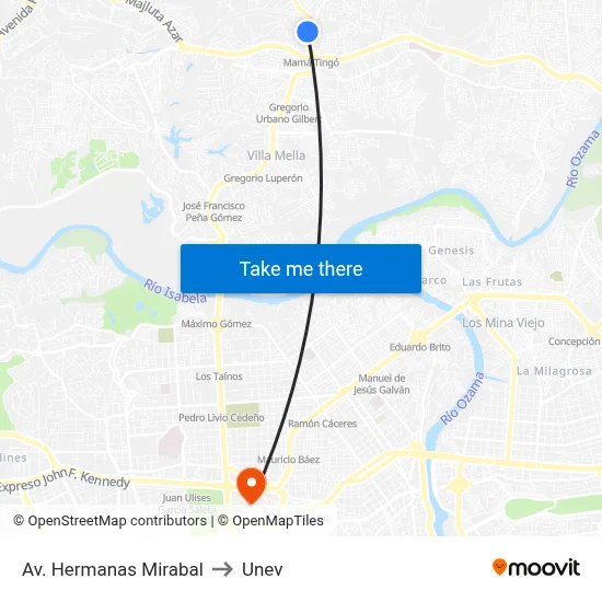 Av. Hermanas Mirabal to Unev map