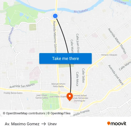 Av. Maximo Gomez to Unev map