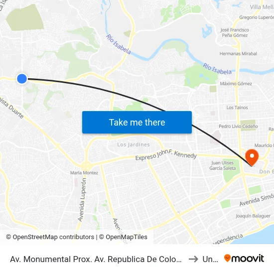 Av. Monumental Prox. Av. Republica De Colombia to Unev map