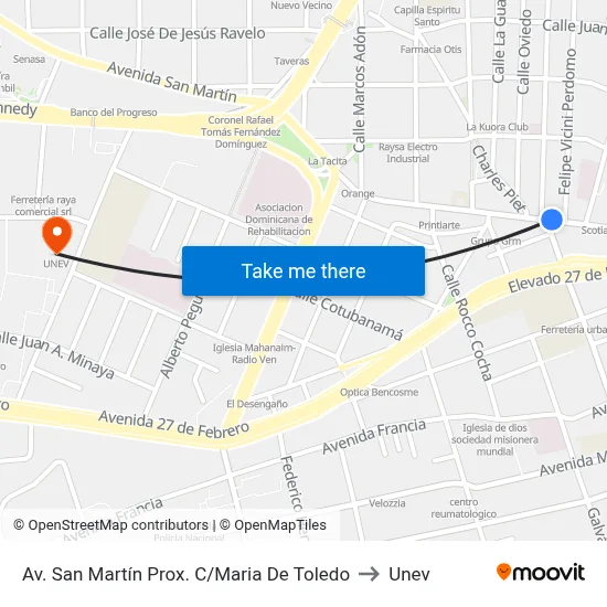 Av. San Martín Prox. C/Maria De Toledo to Unev map